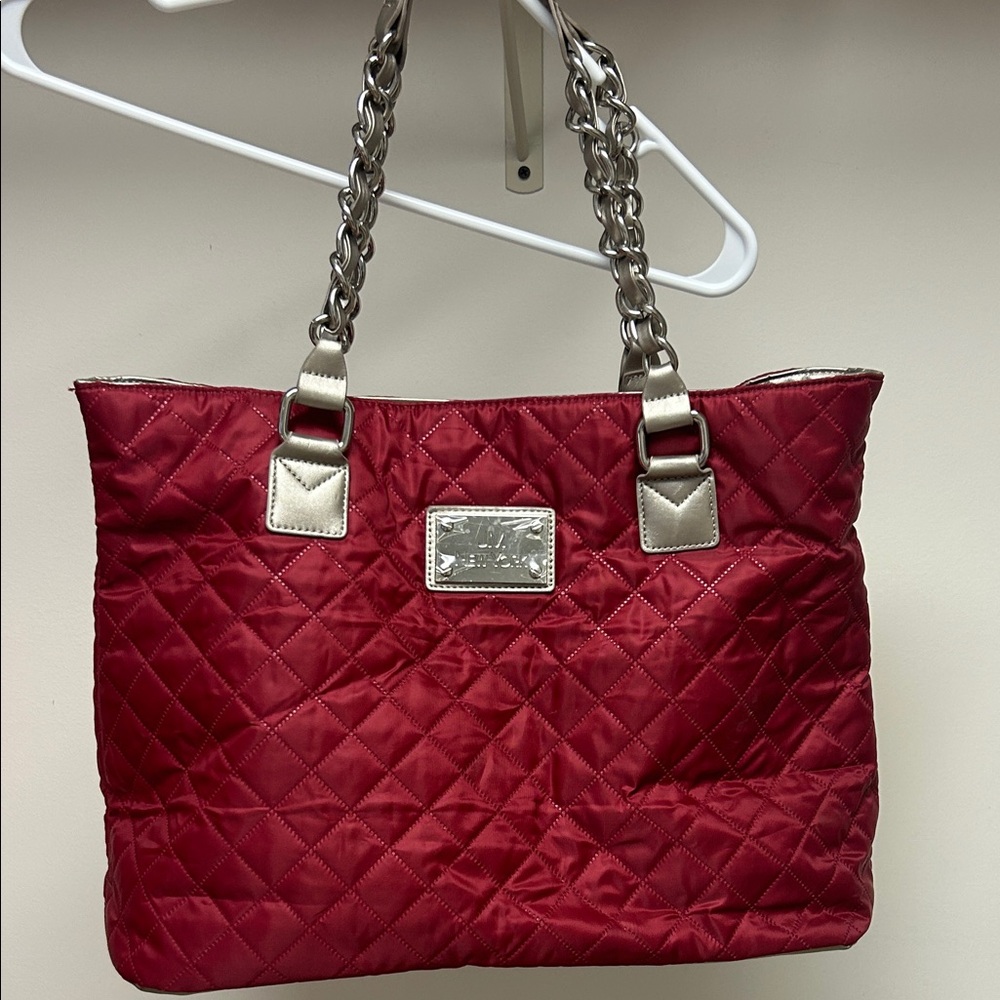 Joy Mangano Quilted Red Tote with Chain Handles